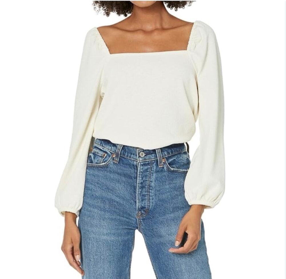 Madewell Cream Crepe Square Neck Top Medium